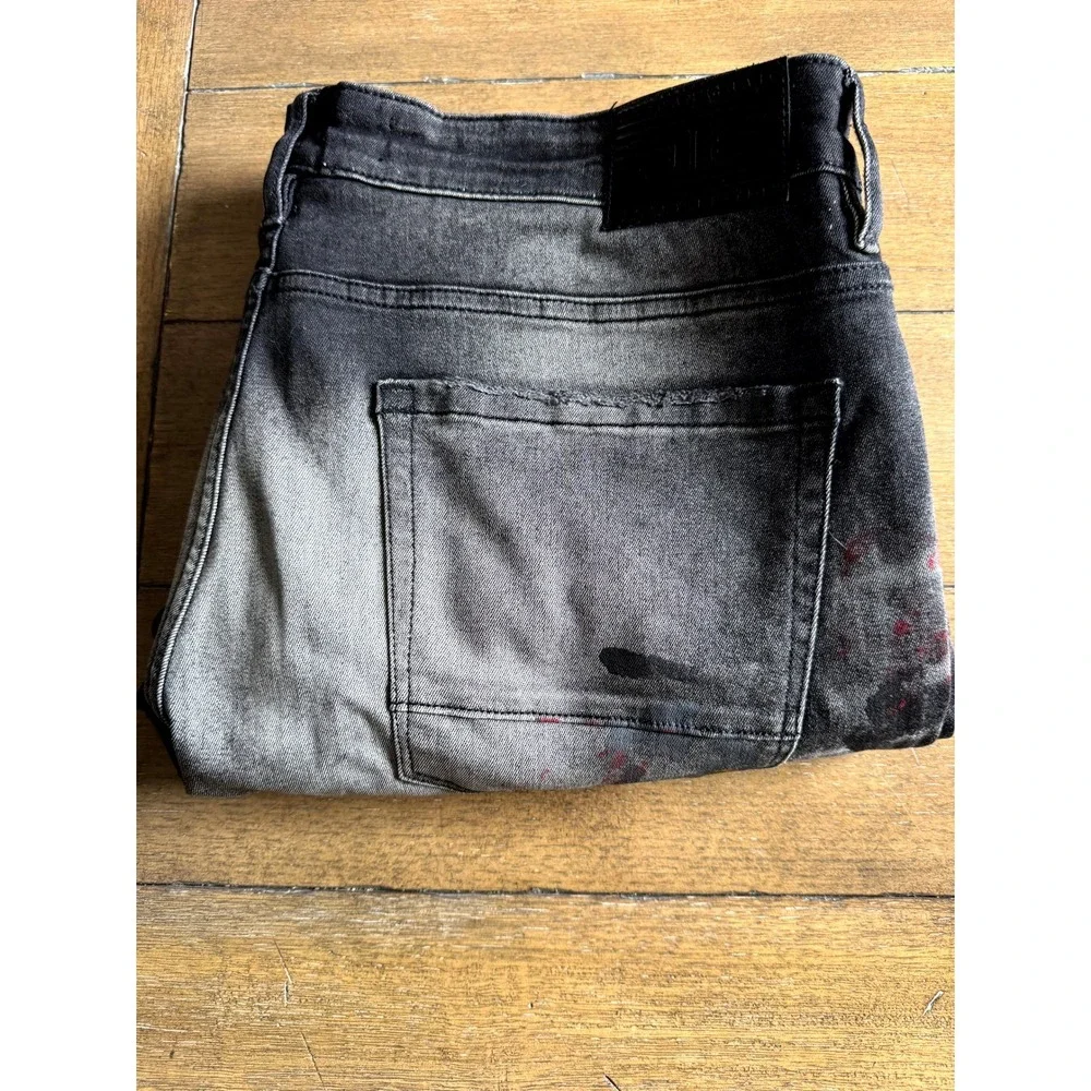 Jordan Craig Legacy Sean Black Distressed Paint Splatter Moto Jeans 38x32